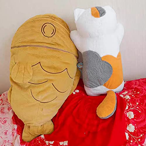 Ditucu 32 inch Large Taiyaki Cat Plush Pillow Giant Kitten Inside Fish 2 in 1 Big Size Stuffed Animals Plushies Toys with Outfit Sleeping Doll Gifts for Girls Boys