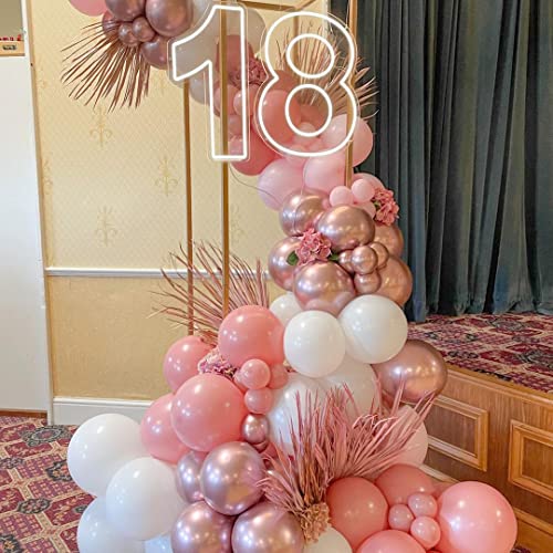 Pink White Rose Party Balloons, 60pcs 12 inch Pink White Rose Gold Confetti Balloons Kit, Pink White Chrome Rose Latex Balloons for Birthday, Wedding, Baby Shower, Graduation Decorations