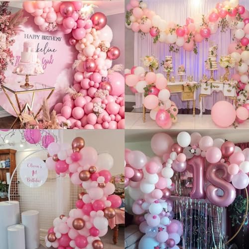 Pink White Rose Party Balloons, 60pcs 12 inch Pink White Rose Gold Confetti Balloons Kit, Pink White Chrome Rose Latex Balloons for Birthday, Wedding, Baby Shower, Graduation Decorations