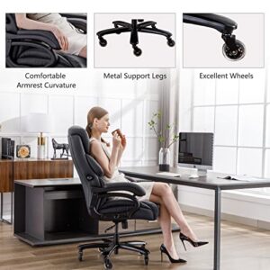 DYHOME Office Chair Black Leather Ergonomic High Back Big and Tall Executive Home Office Chair Comfortable Modern Computer Chair with Quiet Wheels Metal Base Managerial Chair