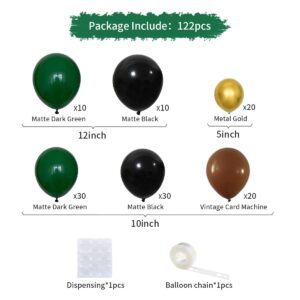 Dark Green Black Gold Balloon Garland Arch Kit - 122PCS Green and Gold Black Brown Balloons Forest Green Party for Tropical Camo Super Bowl Football Birthday 2024 Graduation Prom Party Decorations