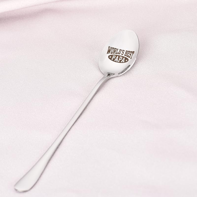 Best Papa Fathers Day Birthday Gifts for Dad Papa from Granddaughter Grandson World’s Best Papa Spoon for Daddy Grandpa Christmas Gift for Men Father Cute Coffee Tea Ice Cream Spoons