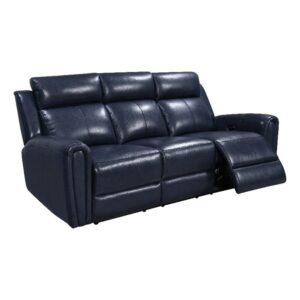 bowery hill modern geuine leather & hardwood sofa in blue finish