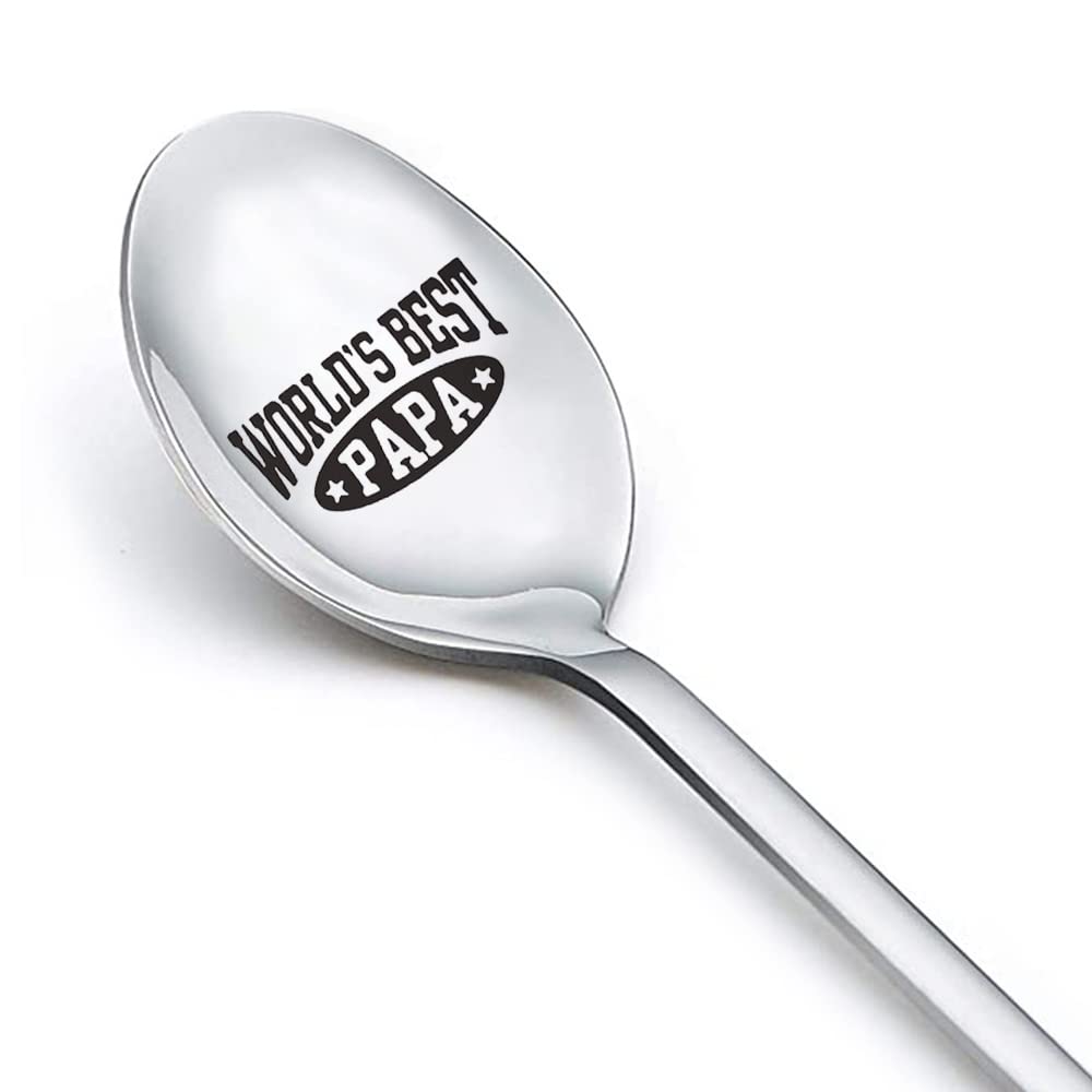 Best Papa Fathers Day Birthday Gifts for Dad Papa from Granddaughter Grandson World’s Best Papa Spoon for Daddy Grandpa Christmas Gift for Men Father Cute Coffee Tea Ice Cream Spoons