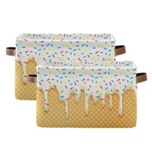 xigua Ice Cream Cone Rectangular Storage Bin Canvas Square Storage Basket with Handles for Home,Office,Books,Nursery,Kid's Toys,Closet & Laundry,Gift Basket…