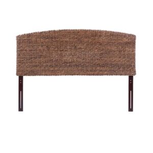 MAKLAINE 78.5" Banana Leaf Panel Headboard in Honey/Dark Brown