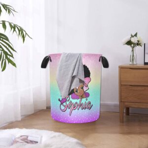 InterestPrint Customized Princess Girl Color Gradient Dot Laundry Hamper with Handle Personalized Name Collapsible Storage Basket Dirty Clothes Basket for Bathroom Bedroom College Dorm