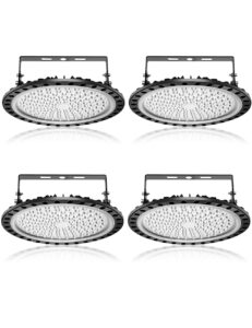 papsbox 4 pack 500w ufo high bay lights,50000lm 6500k super bright daylight white highbay led light fixture,110v area lamp ip65 for shop garage warehouse workshop gym factory commercial lighting