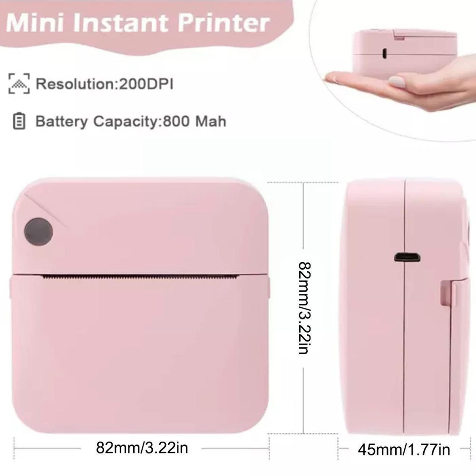 TVAIGER Mini Pocket Printer, Thermal Sticker Printer with 6 Rolls Printing Paper, Bluetooth Photo Printer for DIY Scrapbook, Text Memo, Notes, Office Receipt Printing (Pink)