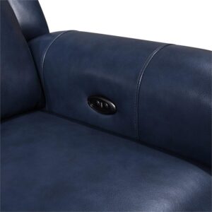 BOWERY HILL Modern Geuine Leather & Hardwood Sofa in Blue Finish