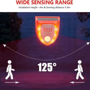 WONFAST Solar Motion Sensor Alarm Light Outdoor,Dog Barking&Gunshot Sound 129db Loud Noise Maker Strobe Light Warning Lamp for Home Villa Farm Barn Yard Chicken coop