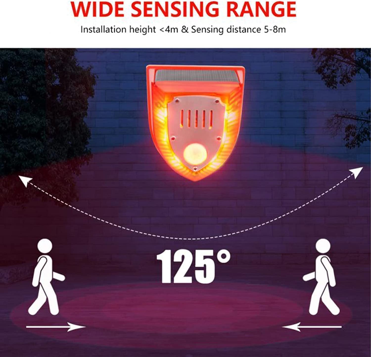 WONFAST Solar Motion Sensor Alarm Light Outdoor,Dog Barking&Gunshot Sound 129db Loud Noise Maker Strobe Light Warning Lamp for Home Villa Farm Barn Yard Chicken coop