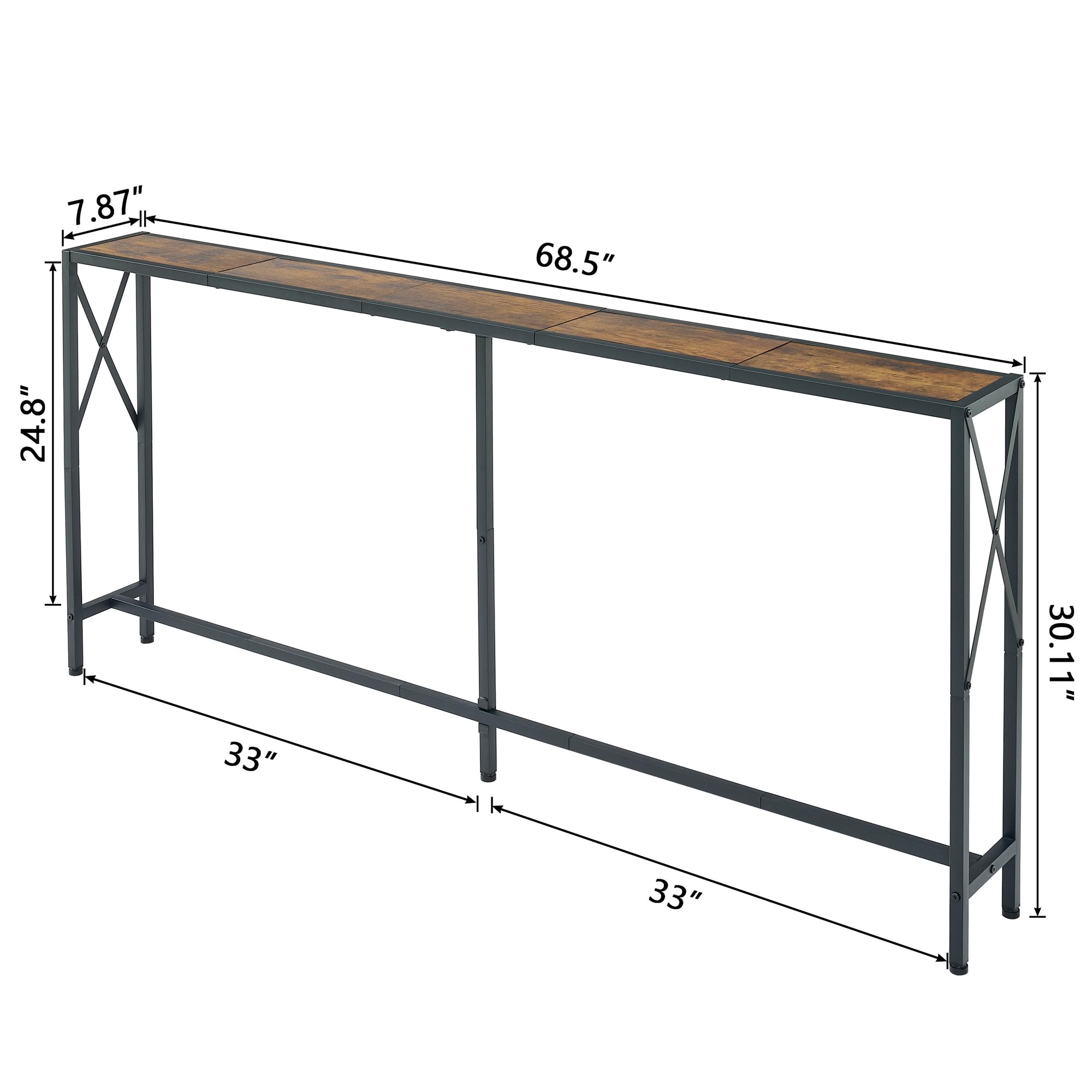 Gewudraw Console Table with 2 AC Oulets & 2 USB Ports, 68.5" Narrow Sofa Table, Entryway Table, Industrial Sofa Table for Hallway, Living Room, Bedroom, Long Console Table, 6.5 Feet Power Cord