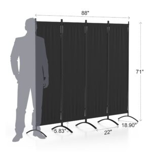 Morngardo Upgraded Room Divider Folding Privacy Screens 4 Panel Partitions 88" Wall Dividers Portable Separating for Home Office Bedroom Dorm Decor (Black)