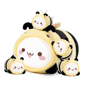 aixini cute cat mommy plush pillow with 4 little baby cats stuffed animal, super soft kawaii fat cat chubby kitten hugging toy gifts for bedding