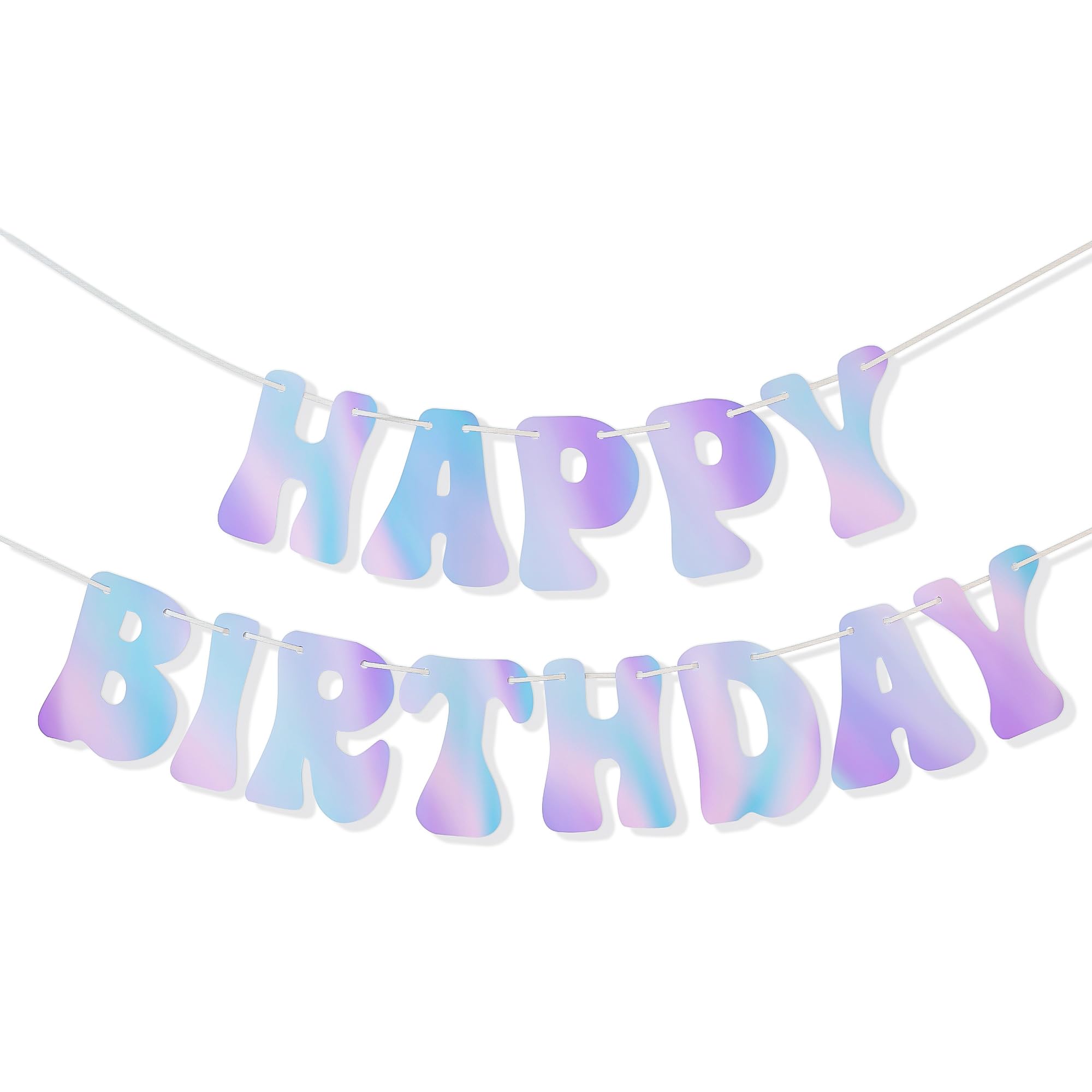 HOUSE OF PARTY Happy Birthday Banner | 6Ft Pre-Strung Iridescent Silver Happy Birthday Letters Banner Sign | Bday Hanging Backdrop Party Decorations Banner| Beautiful Birthday Door Decoration