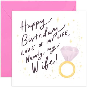 old english co. happy birthday card for fiancée - birthday card for nearly wife - last year as a miss - cute birthday card for her | blank inside with envelope