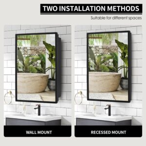 Movo 20 inch x 26 inch Medicine Cabinet Mirror,Black Mirror Medicine cabinets for Bathroom, Recessed or Surface Mount Bathroom Medicine Cabinet with Beveled Mirror