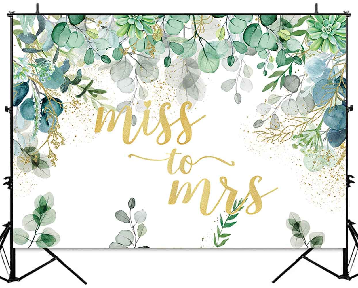 Sensfun Miss to Mrs Bridal Shower Backdrop Greenery Eucalyptus Leaves Floral Wedding Background Bride to Be Engagement Party Decorations Banner Photo Booth 7x5ft