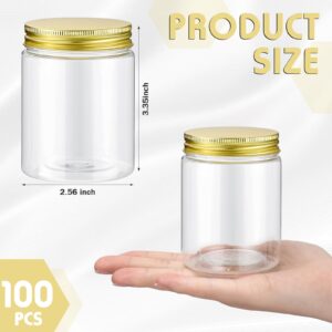 Wesiti 60 Pcs 8 oz Clear Plastic Jars Empty Plastic Storage Containers Refillable Plastic Mason Jars with Metal Golden Lids Transparent Round Canning Jars for Spice Dry Food Honey Herb Kitchen