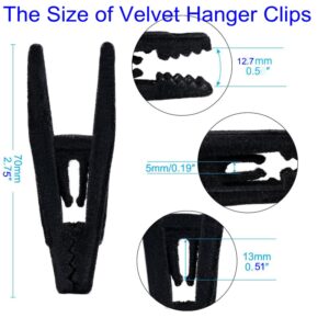 20Pcs Velvet Hangers Clips,Pants Hangers Clips, Strong Finger Flocked Clips Perfect for Use with Slim-line Clothes Velvet Hangers,Clothes Pins (Black, 20PCS)