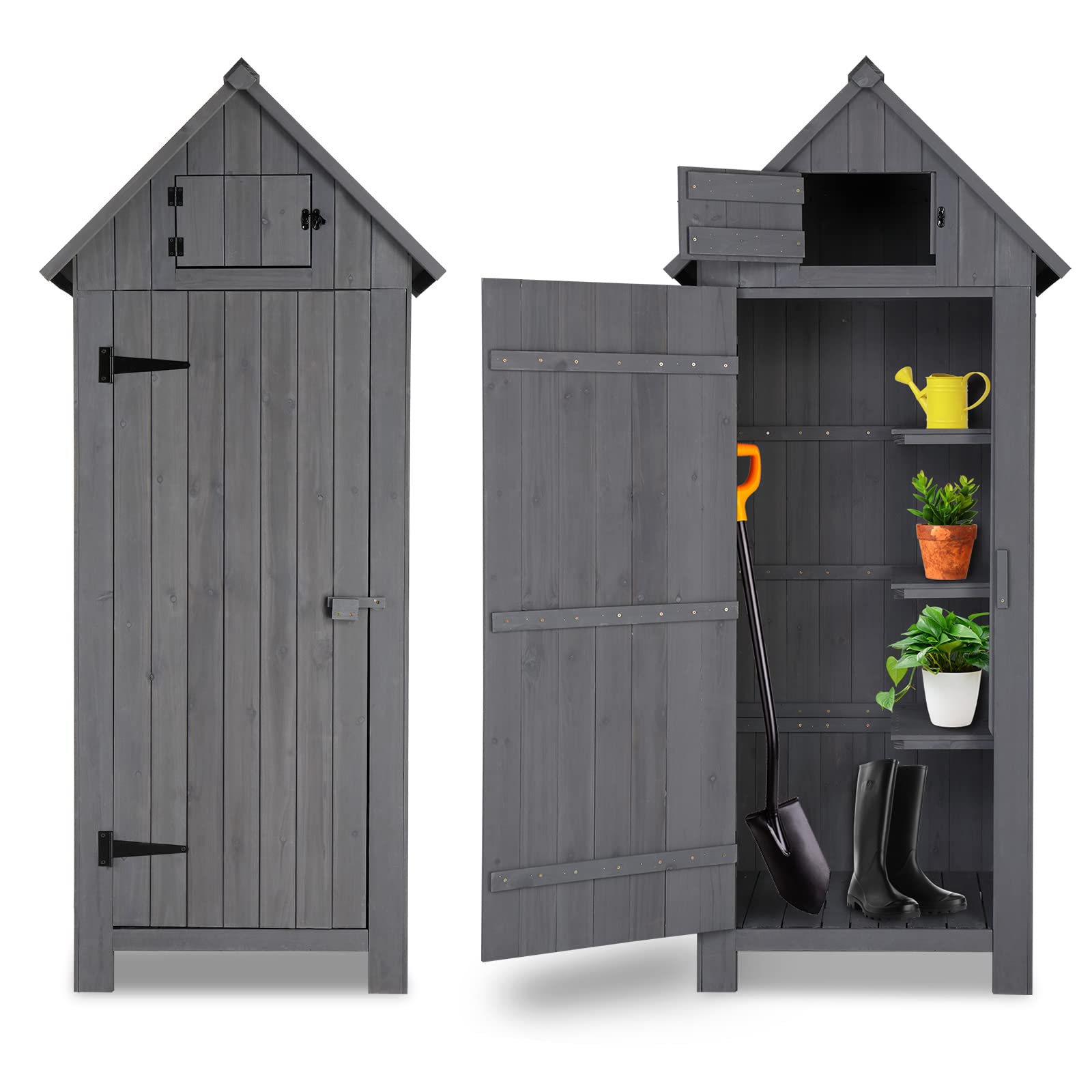 Outvita Outdoor Storage Shed, 70in Wood Garden Storage Cabinet, Waterproof Tool Storage Cabinet with Lockable Doors,Wood Garden Shed Outside Shed for Garden, Patio, Backyard,Lawn, Meadow, Farmland