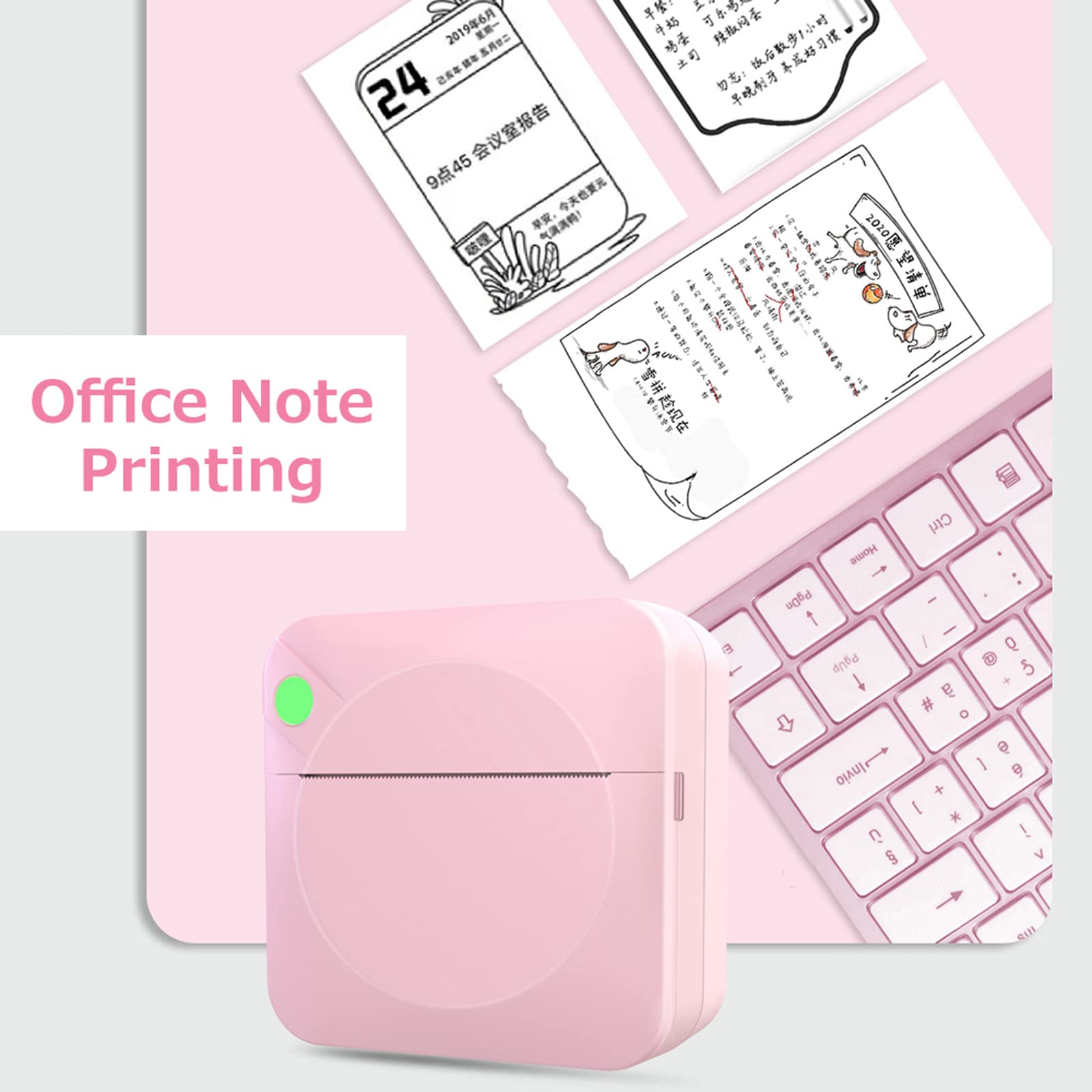 TVAIGER Mini Pocket Printer, Thermal Sticker Printer with 6 Rolls Printing Paper, Bluetooth Photo Printer for DIY Scrapbook, Text Memo, Notes, Office Receipt Printing (Pink)