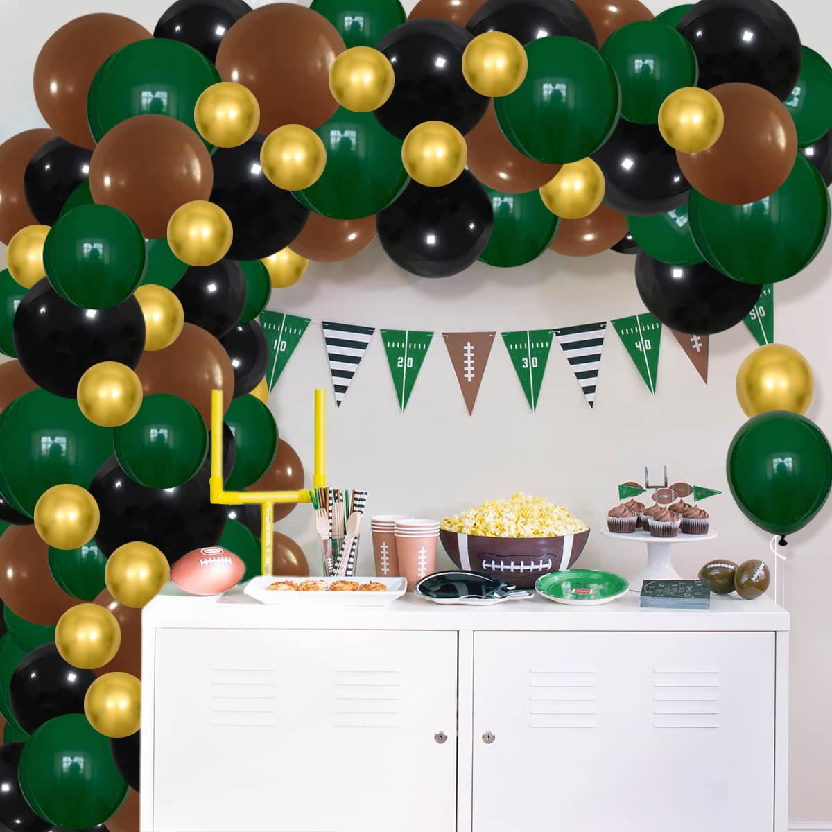 Dark Green Black Gold Balloon Garland Arch Kit - 122PCS Green and Gold Black Brown Balloons Forest Green Party for Tropical Camo Super Bowl Football Birthday 2024 Graduation Prom Party Decorations