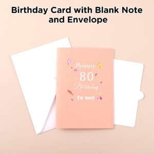 Oyydecor 80th Birthday Pop Up Card, Happy 80th Birthday Card for Her, Women, Wife, 80th Birthday Gift for Sister, Mom, Friend, 3D Greeting Pop Up Birthday Card with Blank Note and Envelope, 5" x7"