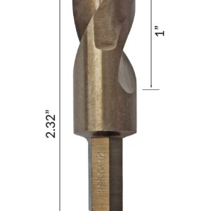 NordWolf 1/2" M35 Cobalt Stubby Drill Bit for Stainless Steel, Hard Metals & Cast Iron, with 1/4" Hex Shank for Quick Chucks & Impact Drivers