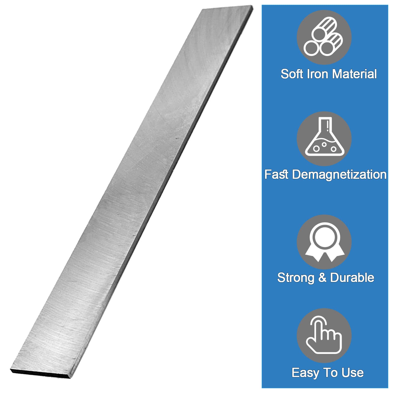 Soft Iron Rectangular Bar Ideal-Core - for Making Electromagnets, 3 x 25 x 203mm, Soft Iron Flat Bar Rod for Making Electromagnets