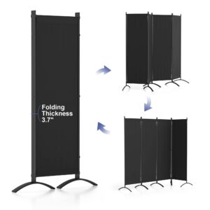 Morngardo Upgraded Room Divider Folding Privacy Screens 4 Panel Partitions 88" Wall Dividers Portable Separating for Home Office Bedroom Dorm Decor (Black)