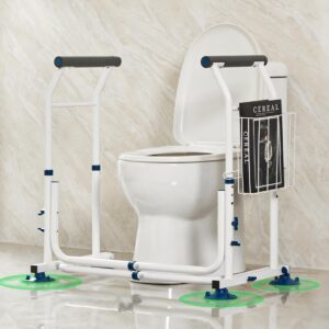 greenchief toilet safety frame 350lbs, stand alone toilet rails, adjustable handrails fit most toilets, medical toilet seat frame for elderly handicap disabled, 4 large suction cups