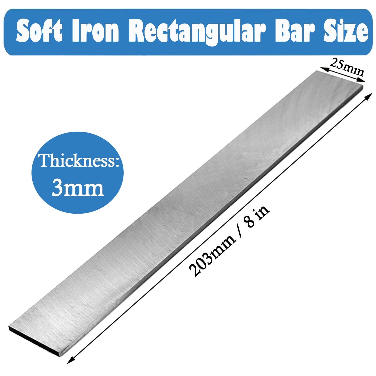 Soft Iron Rectangular Bar Ideal-Core - for Making Electromagnets, 3 x 25 x 203mm, Soft Iron Flat Bar Rod for Making Electromagnets