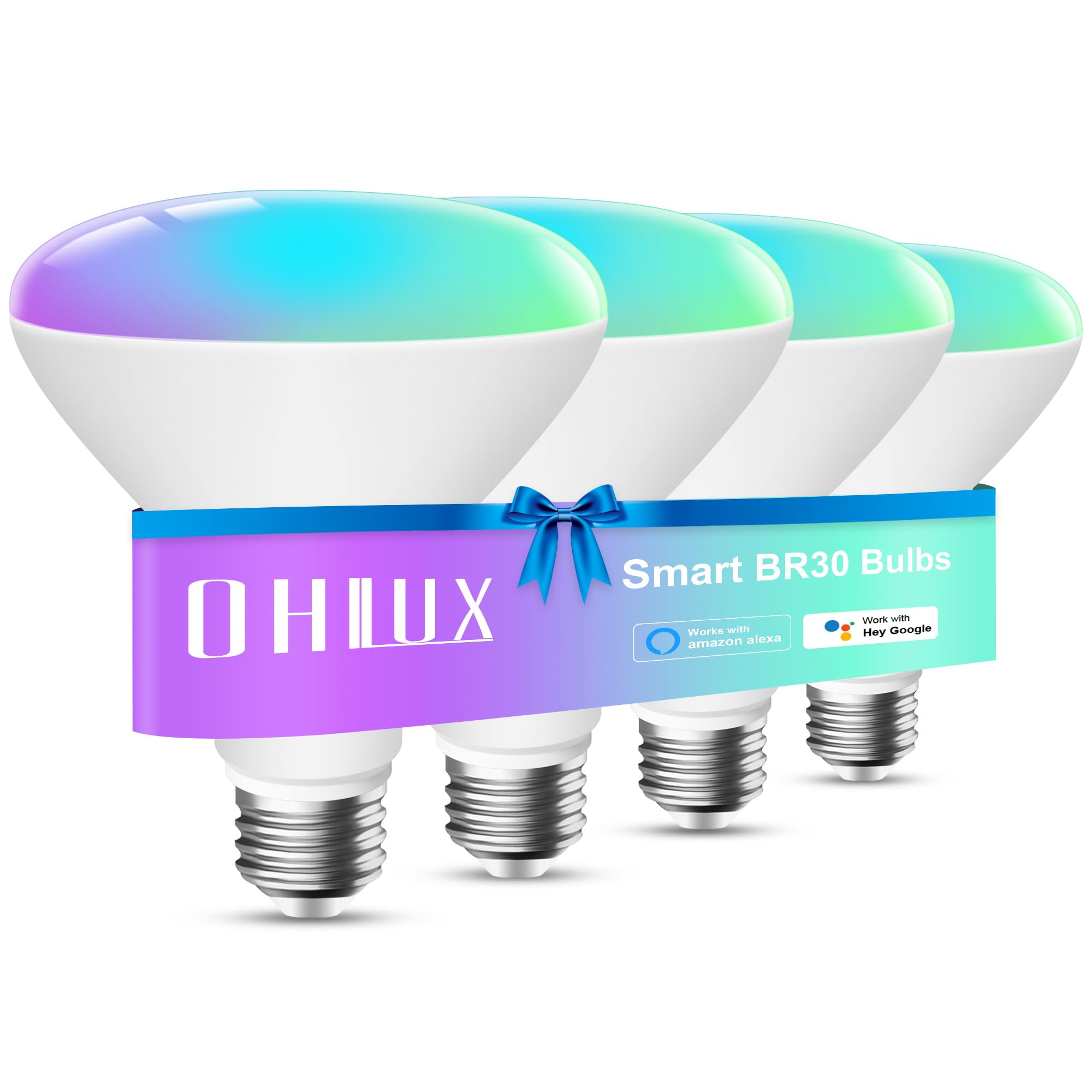 OHLUX Smart BR30 Light Bulbs Compatible with Alexa, Dimmable RGBCW Color Changing Flood Light Bulb, E26 10W 900LM Bright White for Cans Recessed Fixture