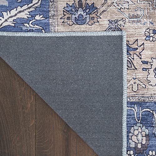 Nourison Brilliance Machine Washable Traditional Denim 7'10" x 9'10" Area -Rug, Easy -Cleaning, Non Shedding, Bed Room, Living Room, Dining Room, Kitchen (8x10)