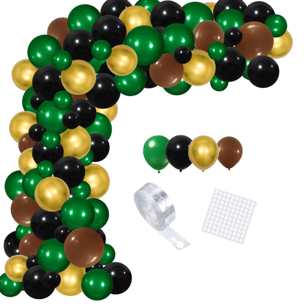 Dark Green Black Gold Balloon Garland Arch Kit - 122PCS Green and Gold Black Brown Balloons Forest Green Party for Tropical Camo Super Bowl Football Birthday 2024 Graduation Prom Party Decorations