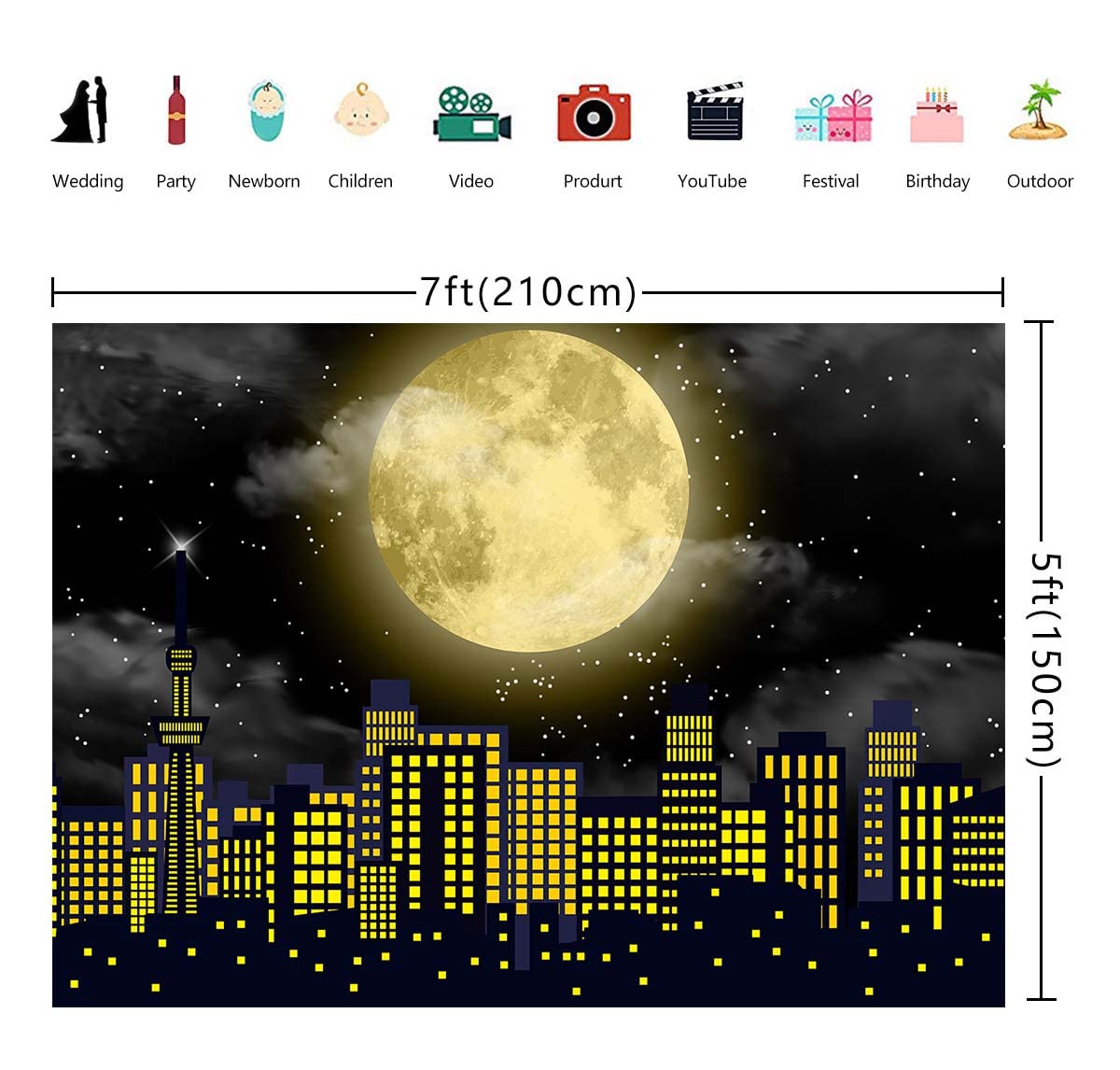 Super City Superhero Backdrop for Photography 7x5FT Yellow Full Moon Skyline Cityscape Theme Photo Background Baby Shower Boys Birthday Party Cake Table Decoration Banner Props (84x60 inch)