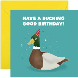 old english co. ducking good birthday card for him or her - hilarious birthday card for men and women - funny duck birthday card for son, daughter, husband, wife | blank inside with envelope