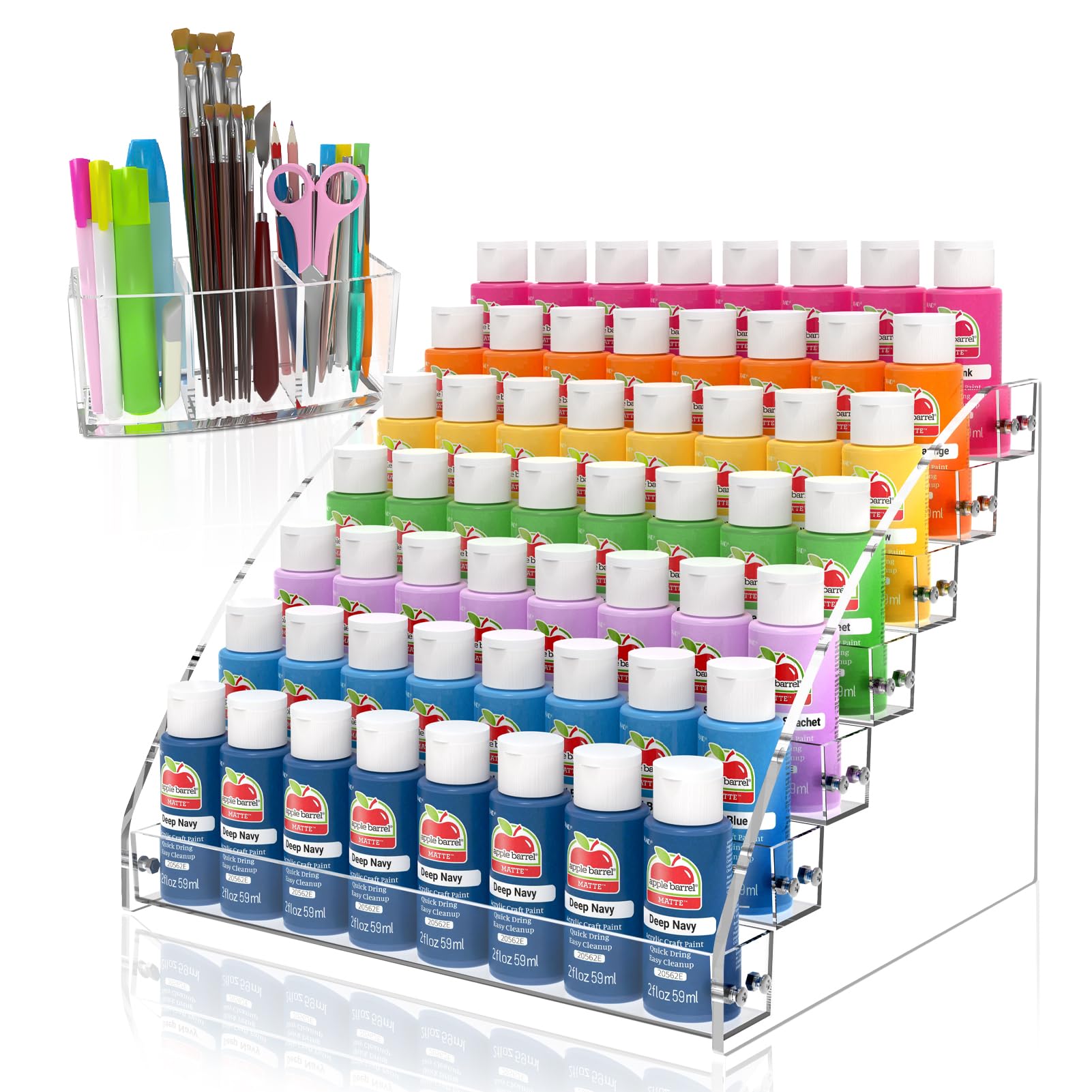 EsLuker.ly 7 Layers Paint Bottle Organizer & Paint Brush Holder, Hobby Paint Display Rack, Acrylic Paint Holder Storage for Craft Paint Acrylic Miniature Painting Set