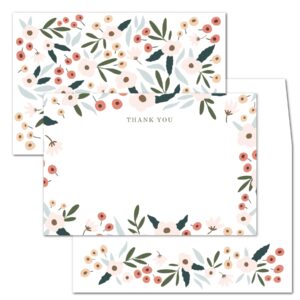 gooji 4x6 blossom floral thank you cards with envelopes 20 pack, bohemian thank you cards, bridal thank you cards floral, girl scout thank you notes, pink