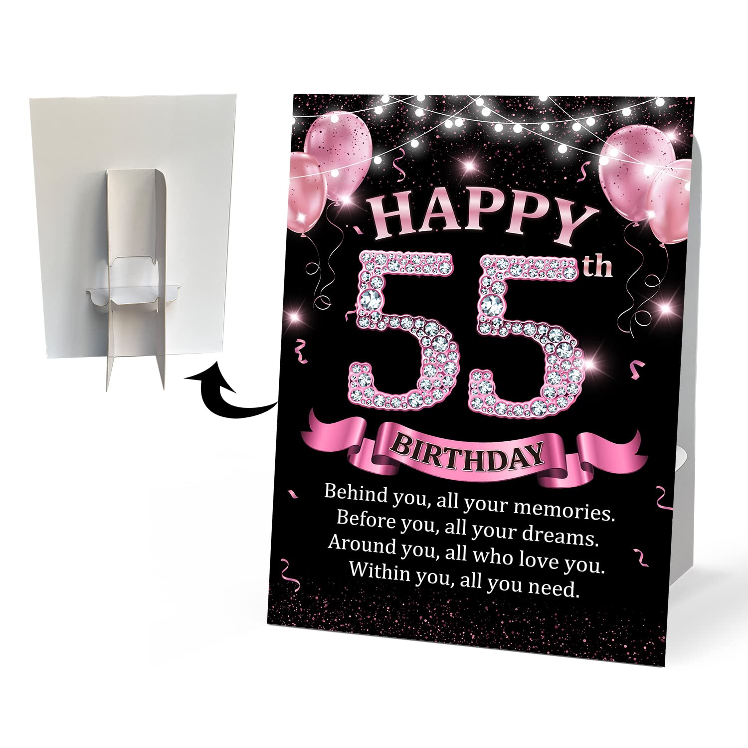 CMHIE 55th Birthday Party Signs with Paper Holder - Rose Gold 55 Year Birthday Party Table Signs Decorations for Happy Birthday Party Activities Celebration Reception Table Supplies - danpink10