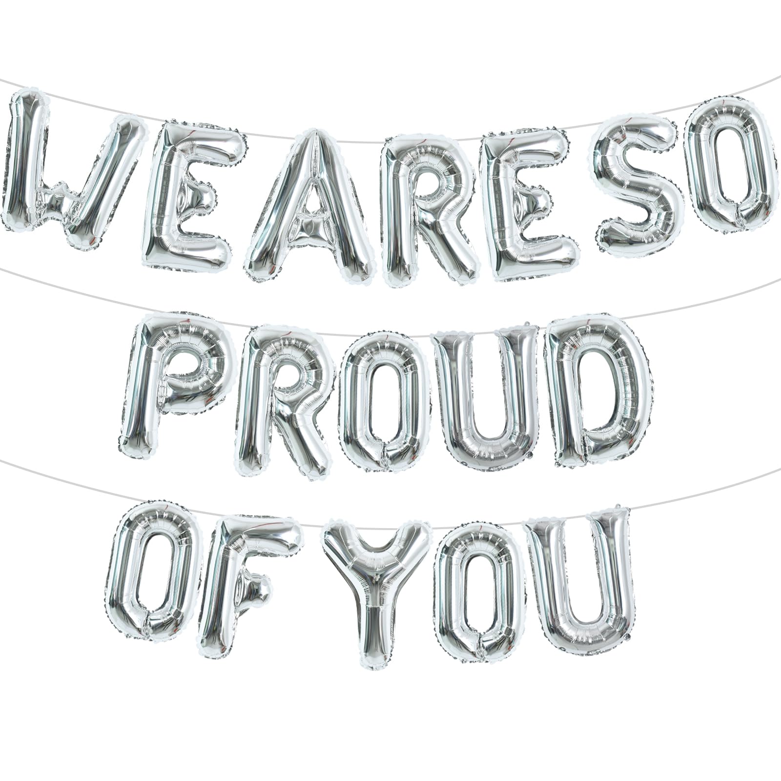 TONIFUL We are So Proud of You Banner Balloons 16 Inch Silver 2024 Graduation Banner Congratulations Letter Foil Balloons for 2024 Graduation Commencement 2024 High School College Graduation