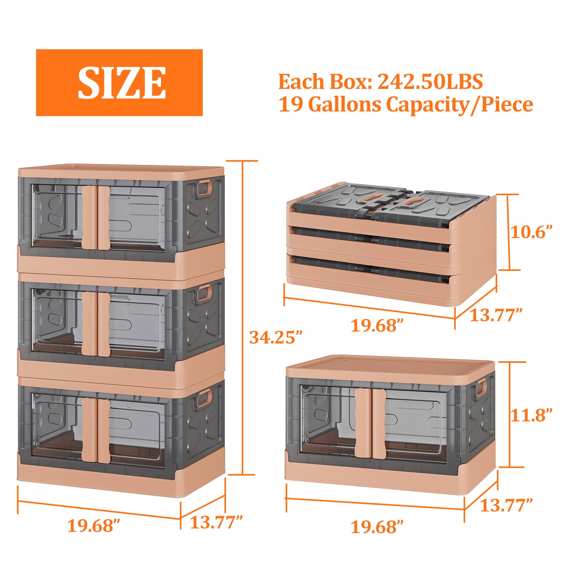 KLONVS Storage Bins with Lids, Stackable Storage Bins with Wheels & Folding Plastic Storage Boxes 1 Set, Storage Containers for Closet Office Organizing, Clothes, Toys, Books, 13 Gallons