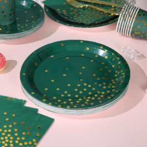 Boocikey 150 PCS Green Plates and Napkins Party Supplies,Golden Dot Green Paper Plates for 50 Guests,Green and Gold Party Decorations for Holiday Wedding Graduation Christmas Party Decorations