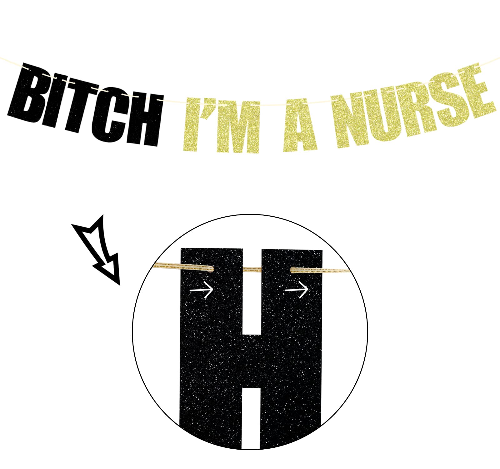 I'm a Nurse Banner, Future Nurse, Nursing School Graduation Decorations 2024, Funny Class of 2024 Nurse Grad Party Decorations Black and Gold Glitter