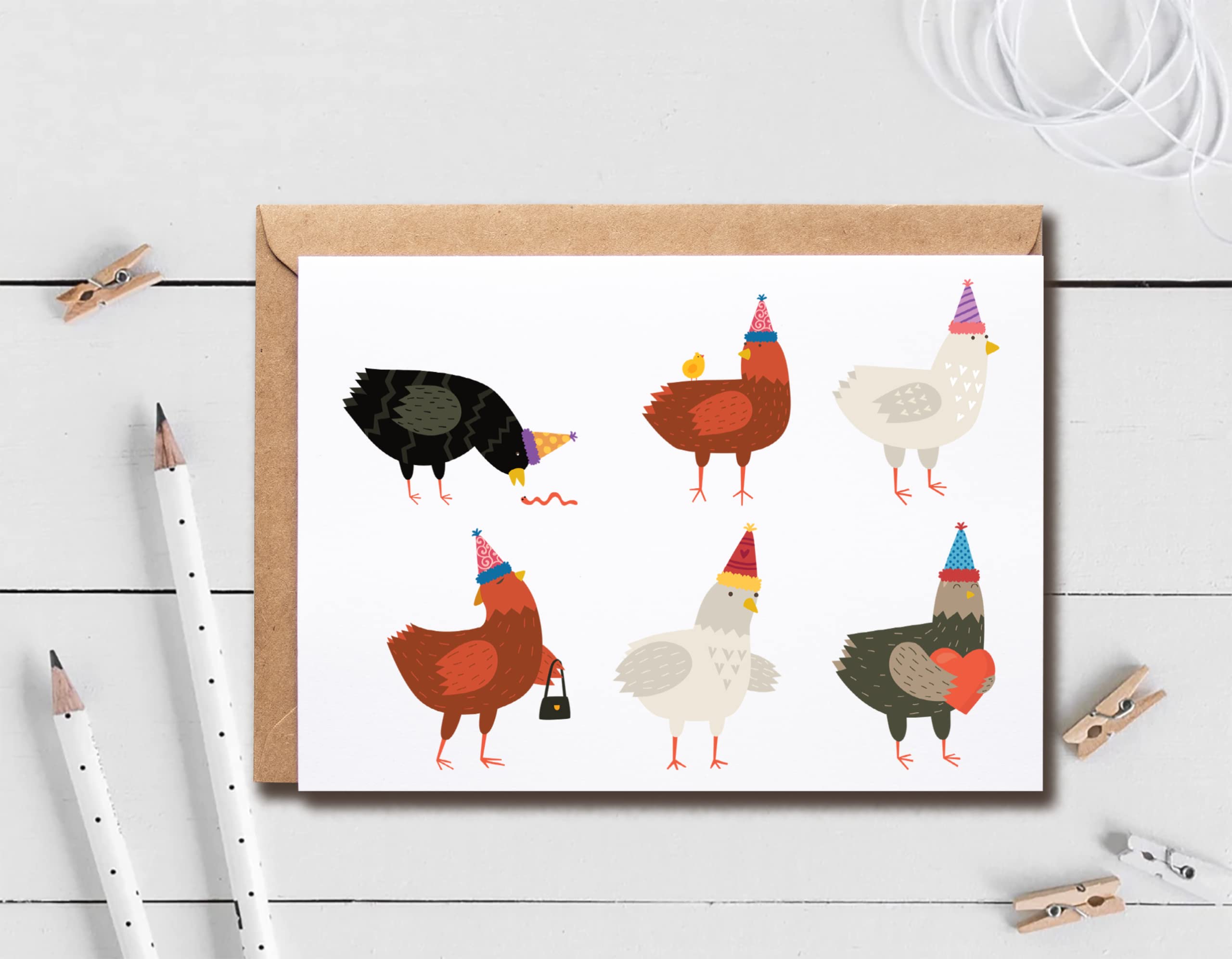 EruditeGifts Birthday Card - Funny Chicken Design - Illustrated, Premium Cardstock - Farmhouse Style - Includes Envelope