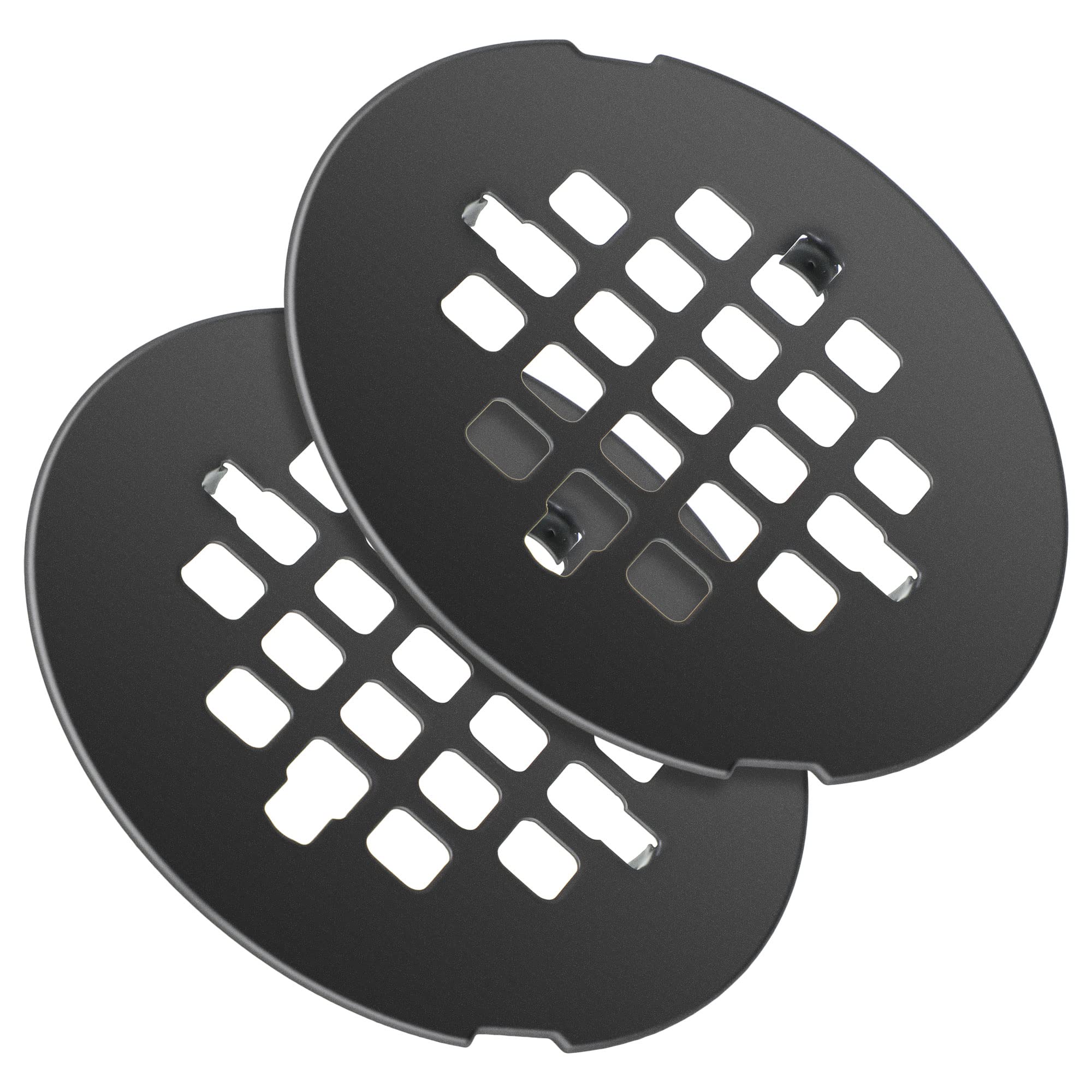 Enhon 2 Pack 4-1/4 Snap in Shower Drain Cover, Round Shower Strainer Drain Grid, Bathroom Shower Drain Grate Cap Replacement for Hair Catcher, Matte Black, Stainless Steel