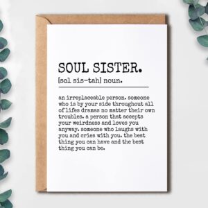 Soul Sister Card - Funny Sister Greeting Card - Sister Gifts - Christmas Thanksgiving Birthday Card For Soul Sister - Best Friend Gift Idea