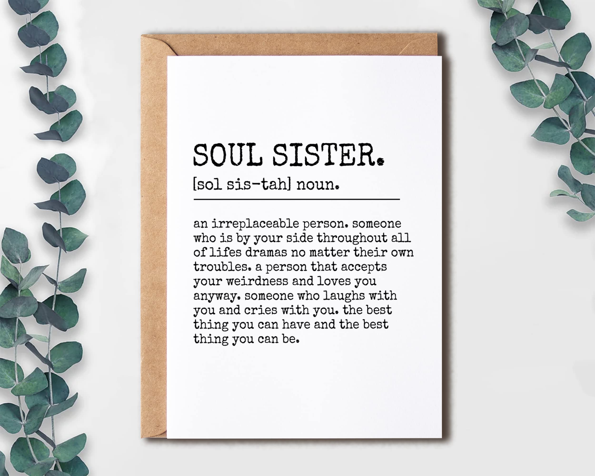 Soul Sister Card - Funny Sister Greeting Card - Sister Gifts - Christmas Thanksgiving Birthday Card For Soul Sister - Best Friend Gift Idea